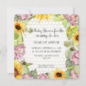 Mommy to Bee Bumblebee Sunflower Pink Hydrangeas I Einladung (Vorderseite)