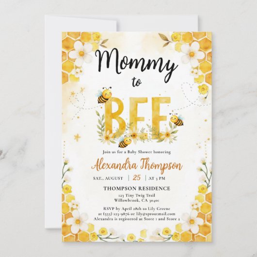 Mommy to Bee Cute Whimsical Floral Baby Shower Einladung (Vorderseite)
