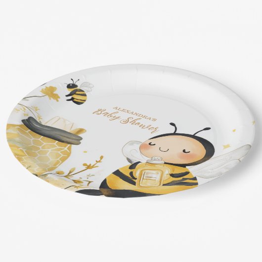 Mommy to Bee Floral Baby Shower Pappteller (Schrägansicht)