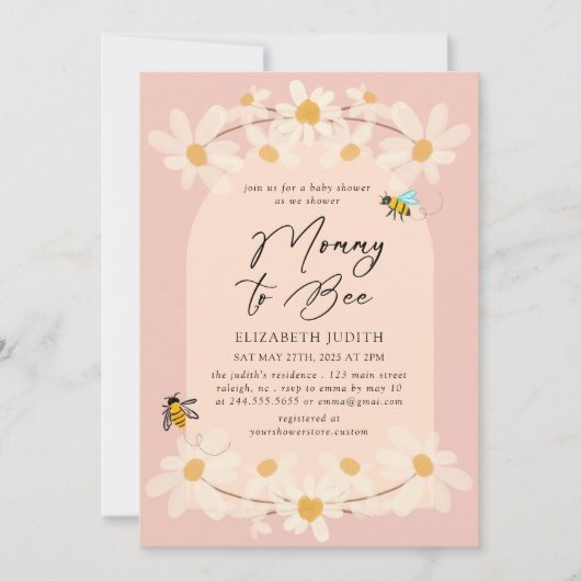 Mommy to Bee Floral Daisy Baby Shower Einladung (Vorderseite)