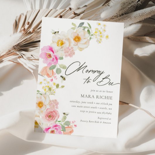Mommy to Bee | Floral Watercolor Babydusche Einladung