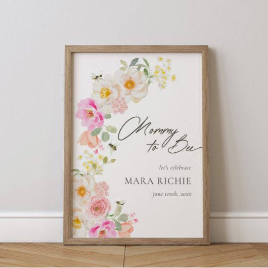 Mommy to Bee | Floral Watercolor Babydusche Poster