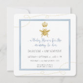 Mommy to Bee Gold Glitzer Blue Boy Baby Shower QR Einladung (Vorderseite)