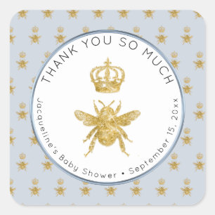 Mommy to Bee Gold Glitzer Crown Boy Baby Shower Quadratischer Aufkleber