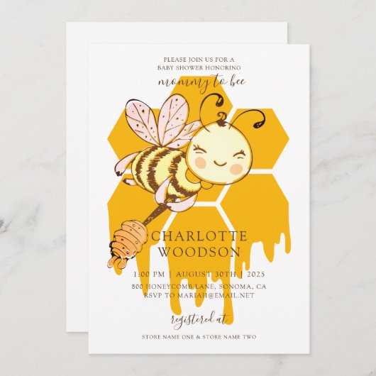Mommy to bee Honey Bee Honeycomb Baby Shower Einladung (Vorne/Hinten)