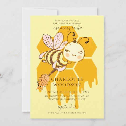 Mommy to bee Honey Bee Honeycomb Baby Shower Invit Einladung (Vorderseite)
