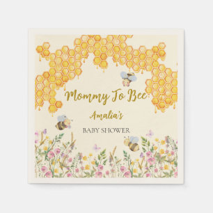 Mommy to Bee Honey Bumblebee Floral Baby Shower Serviette