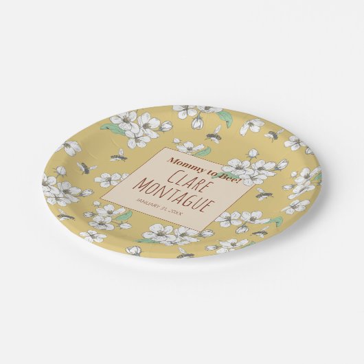 Mommy to Bee Modern Baby Shower Pappteller (Schrägansicht)