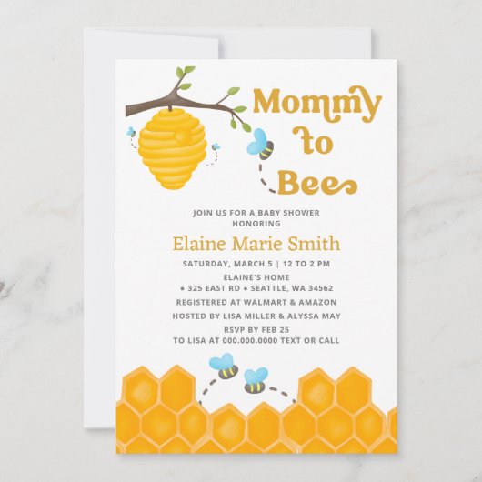 Mommy to Bee Niedlich Honey Bee Baby Shower Einladung (Vorderseite)
