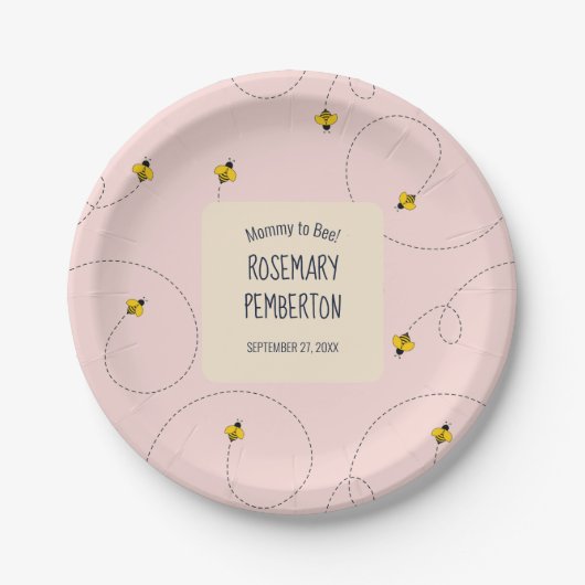 Mommy to Bee Rose Pink Baby Dusche Pappteller (Vorderseite)