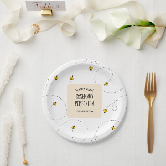 Mommy to Bee Simple White Baby Shower Pappteller (Hochzeit)