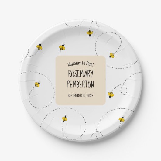 Mommy to Bee Simple White Baby Shower Pappteller (Vorderseite)