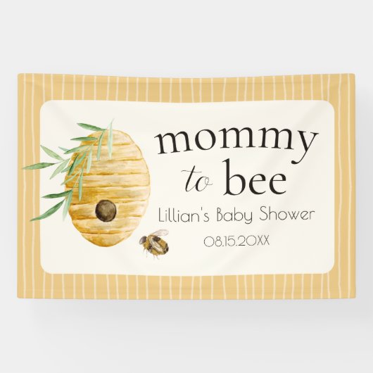 Mommy To Bee Striped Yellow Honey Bee Baby Shower  Banner (Horizontal)