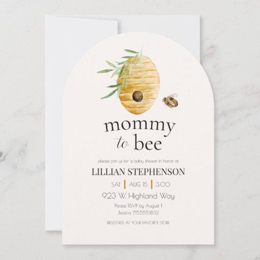 Mommy To Bee Watercolor Bumblebee Baby Shower Einladung (Vorderseite)