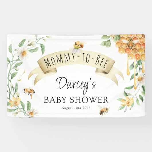 Mommy-to-Bee Watercolor Honey Elegant Baby Shower Banner (Horizontal)