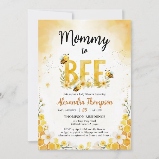 Mommy to Bee Whimsical Floral Cute Baby Shower Einladung (Vorderseite)