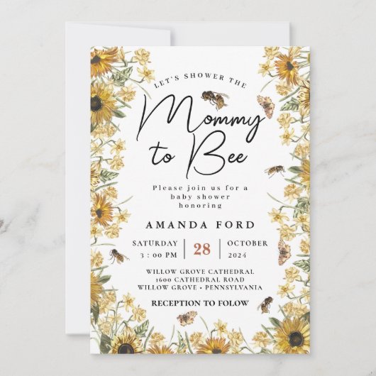 Mommy to Bee Wildblume Blumendusche Einladung (Vorderseite)