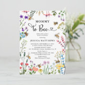 Mommy to Bee Wildblume & BumbleBee Babydusche Einladung (Stehend Vorderseite)