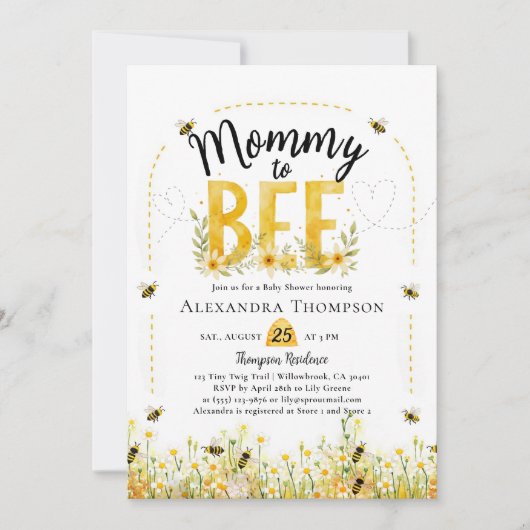 Mommy to Bee Wildflowers Floral Arch Baby Shower Einladung (Vorderseite)