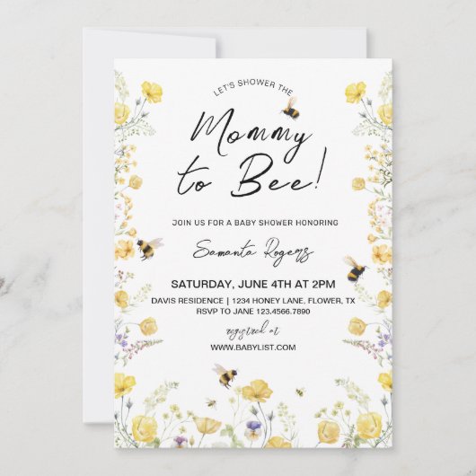 Mommy to Bee Wildlfower Baby Shower Einladung (Vorderseite)