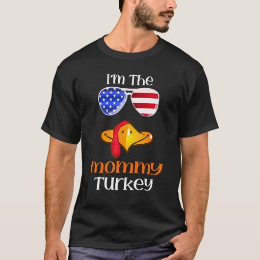 Mommy Turkey Face Erntedank American Flag Sungl T-Shirt (Vorderseite)
