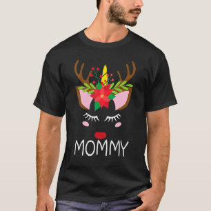 Mommy Unicorn Face Reindeer Blume Weihnachten Fami T-Shirt