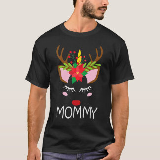 Mommy Unicorn Face Reindeer Blume Weihnachten Fami T-Shirt