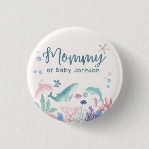 Mommy Watercolor Ocean Baby Shower Button