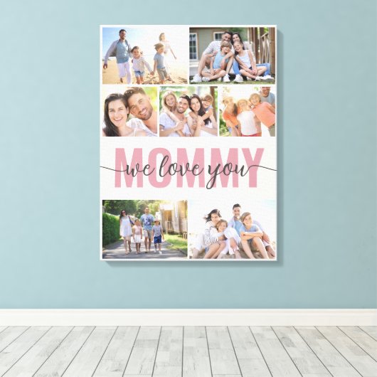 Mommy wir Liebe Sie Foto Collage Pink 7 Bilder Leinwanddruck (Insitu (Holzboden))