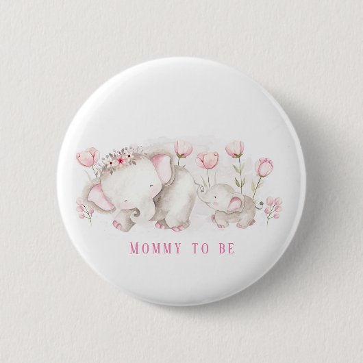 Mommy wird Elephant Pastel Girl Babydusche Button (Vorderseite)