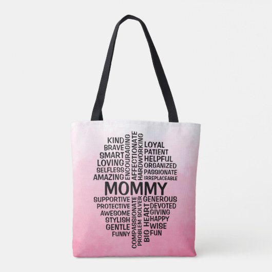Mommy Word Cloud Name Pink Ombre Tasche (Rückseite)
