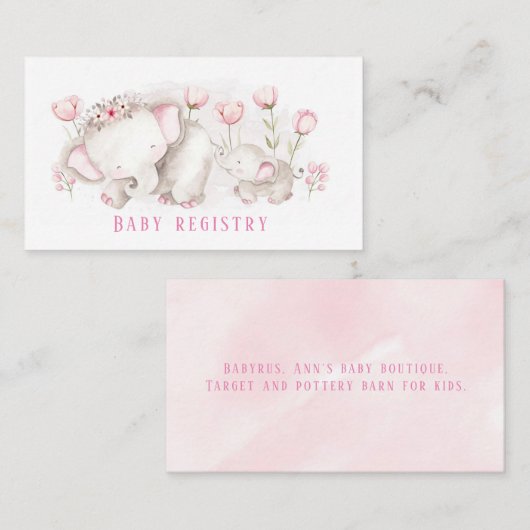 Mommy zu Elephant Girl Baby Shower Registry Visitenkarte (Vorne/Hinten)
