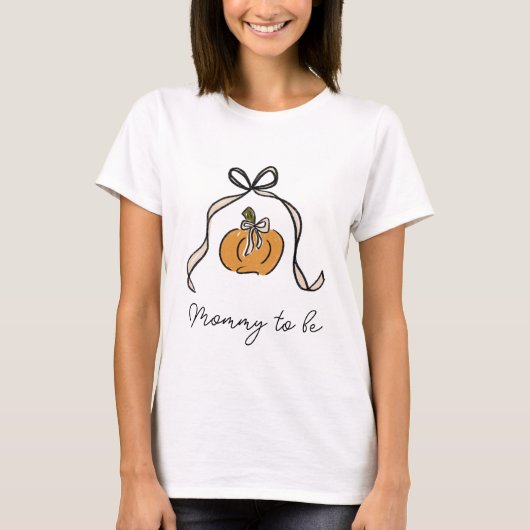 Mommy zu Halloween Pumpkin Ribbon Babydusche T-Shirt (Vorderseite)