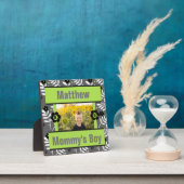 Mommy's Boy Green Retro Floral Baby's Foto Plaque Fotoplatte (InSitu)