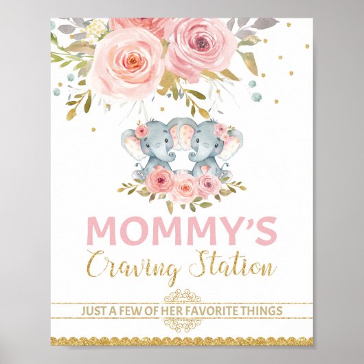 Mommy's Craving Station Elephant Twins Baby Shower Poster (Vorne)