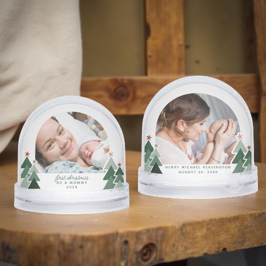 Mommys Erstes Weihnachten Rustikale Bäume 2 Fotos Schneekugeln