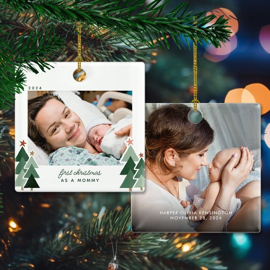 Mommy's erstes Weihnachten Rustikale Bäume Foto Keramikornament