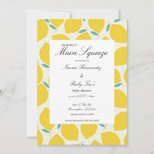 Mommy's Haupt Squeeze Lemon Citrus Baby Dusche Save The Date (Vorderseite)