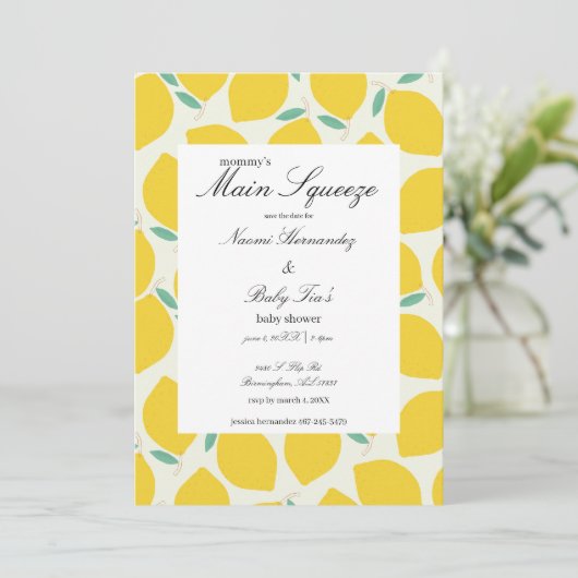 Mommy's Haupt Squeeze Lemon Citrus Baby Dusche Save The Date (Stehend Vorderseite)