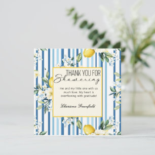 Mommys Main Squeeze Lemon Blue Boy Baby Shower Dankeskarte