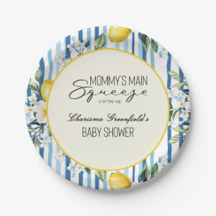Mommys Main Squeeze Lemon Blue Boy Baby Shower Pappteller