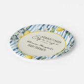 Mommys Main Squeeze Lemon Blue Boy Baby Shower Pappteller (Schrägansicht)