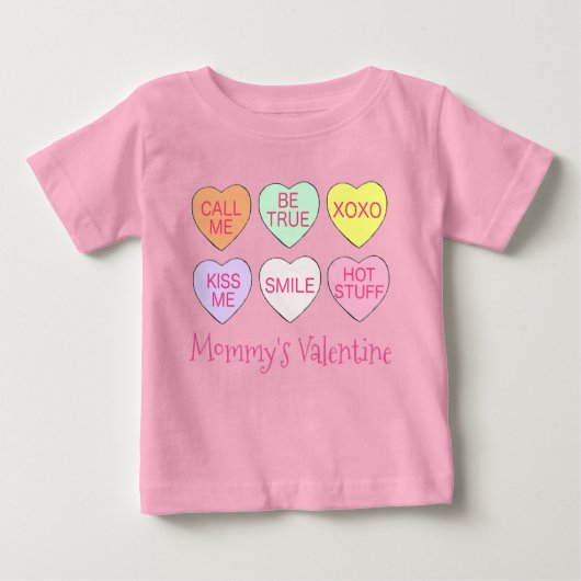 Mommy's Valentine Pink Candy Conversation Hört Baby T-shirt (Vorderseite)
