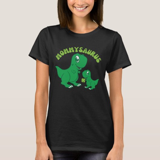 Mommysaurus-St Patricks Day-Dinosaur-Kleeblatt T-Shirt (Vorderseite)