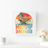 Mommysaurus T Rex Dinosaur Mommy Saurus Family Mat Quadratische Wanduhr (Zuhause)