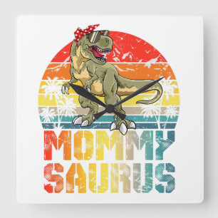 Mommysaurus T Rex Dinosaur Mommy Saurus Family Mat Quadratische Wanduhr