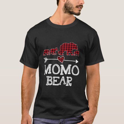 Momo Bear Christmas Pajama Red Kariert Buffalo Fam T-Shirt (Vorderseite)