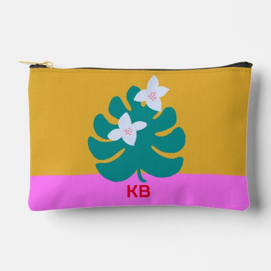 Momogramm moderne, farbige gelbe Blüte Zubehörtasche (Vorderseite)