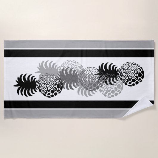 Momona Ananas Hawaiian Striped Tropical - Schwarz Strandtuch (Vorderseite)