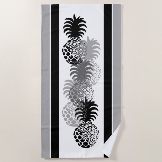 Momona Ananas Hawaiian Striped Tropical - Schwarz Strandtuch (Vorderseite)